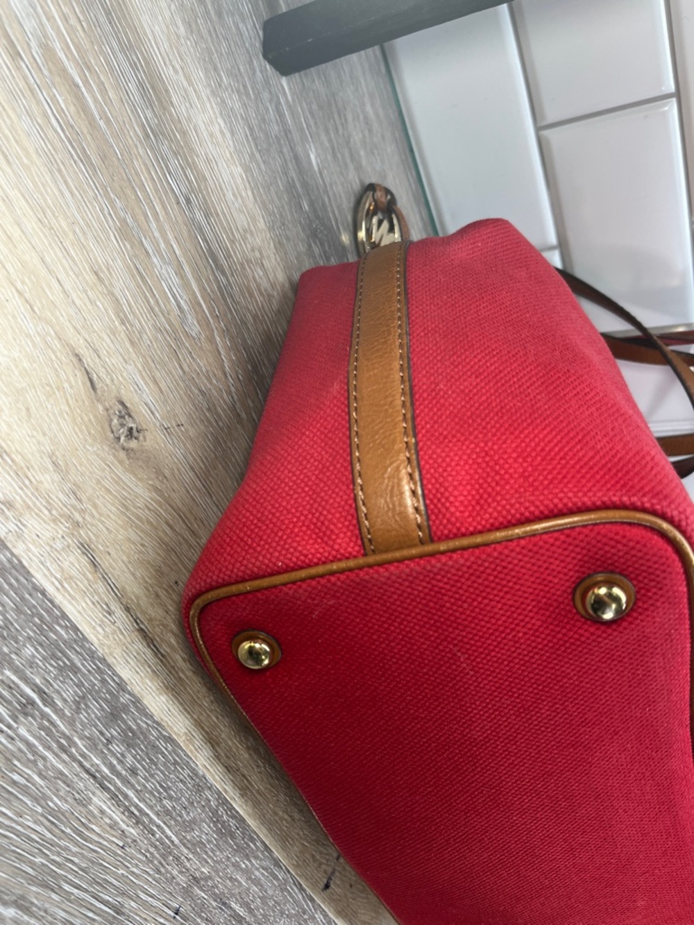 Michael Kors Red Canvas Tote with Brown Leather Straps - Picture 12 of 13